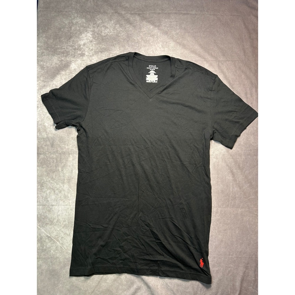 Polo Ralph Lauren Mens XL Black Slim Fit V-Neck Red Pony Logo T-Shirt